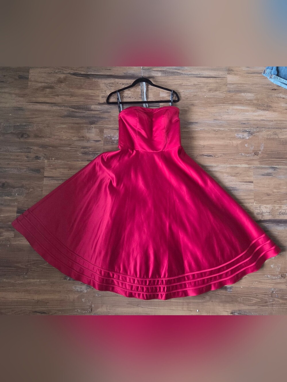 Bill Levkoff Strapless Red Satin Fit-and-Flare Dress